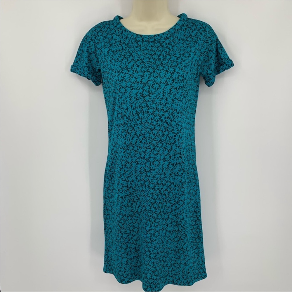 DVF Beth Meadow teal blue flower shift dress silk | POCKETS! | 12